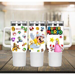 Custom Nintendo Super Mario Bros Tumbler 40 oz tumbler with hand carry handle. B